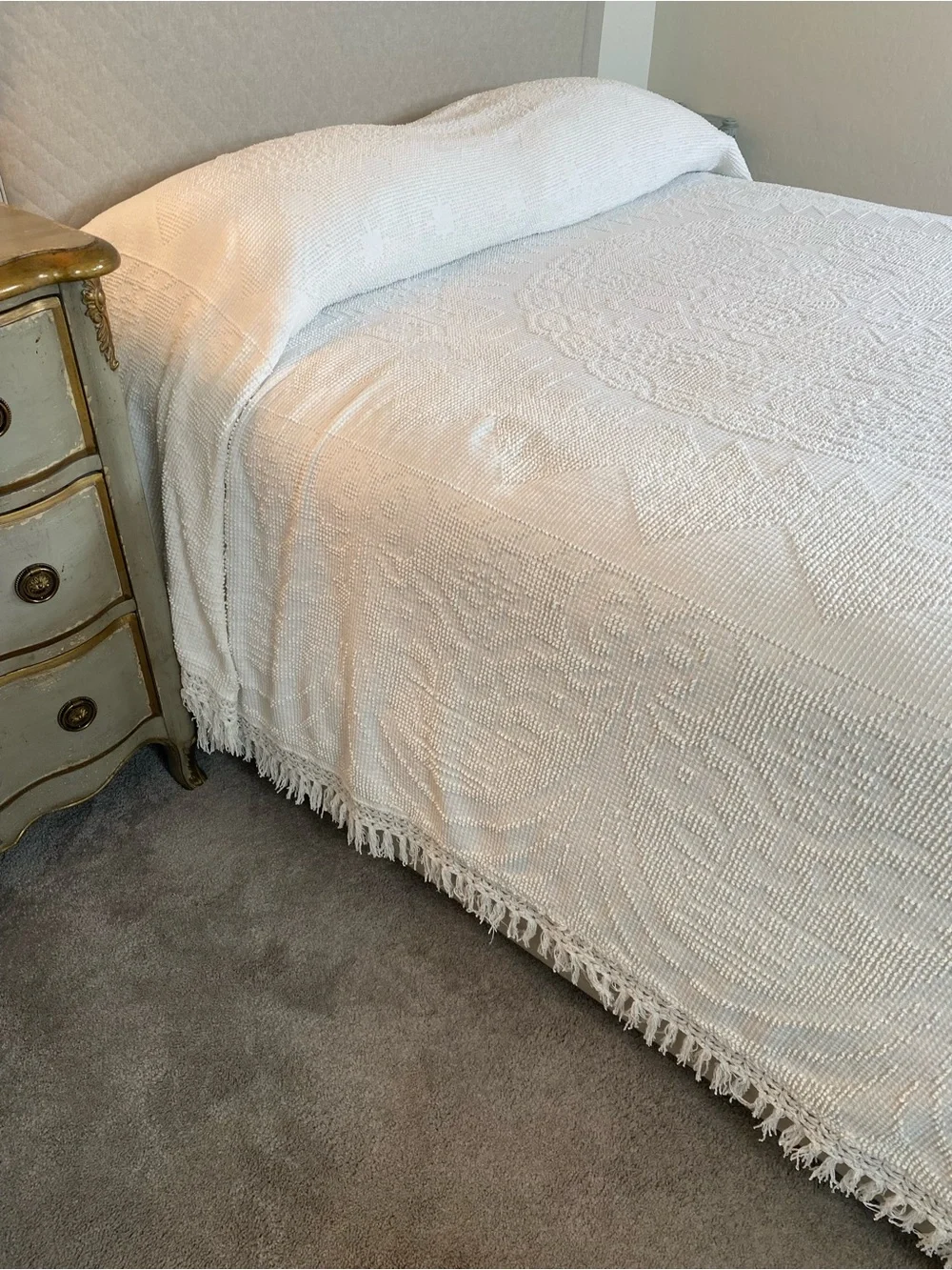 Vintage Chenille 50s Bedspread with Fringe Trim Queen Cottagecore